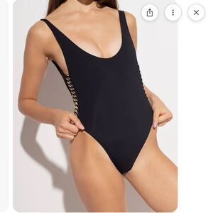 Stella McCartney Black One-Piece Swimsuit with Gold Accents